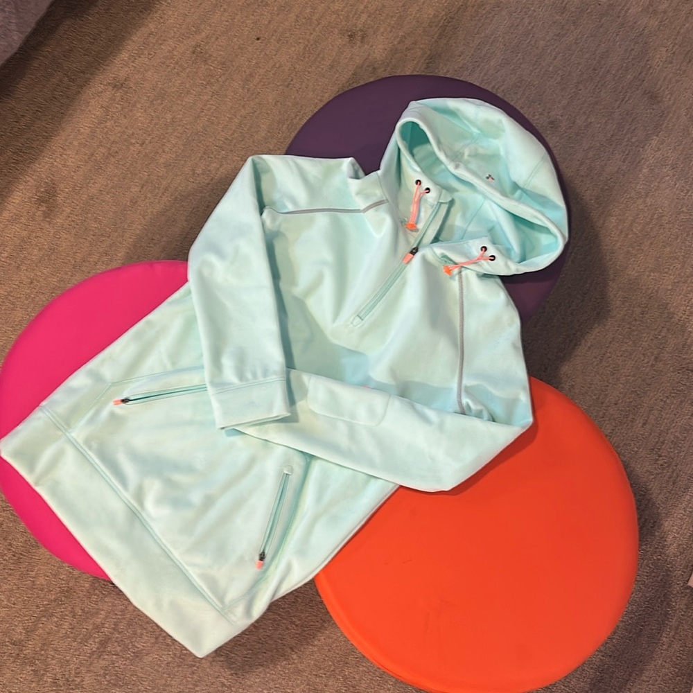 seafoam green ski snowboard SWEATY BETTY 1/4 zip POLARTEC pullover hoodie - xs